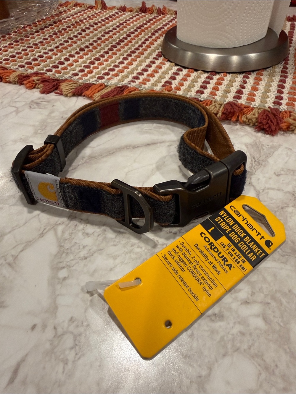 Carhartt Nylon Duck Blanket Stripe Dog Collar Size Large NEW
